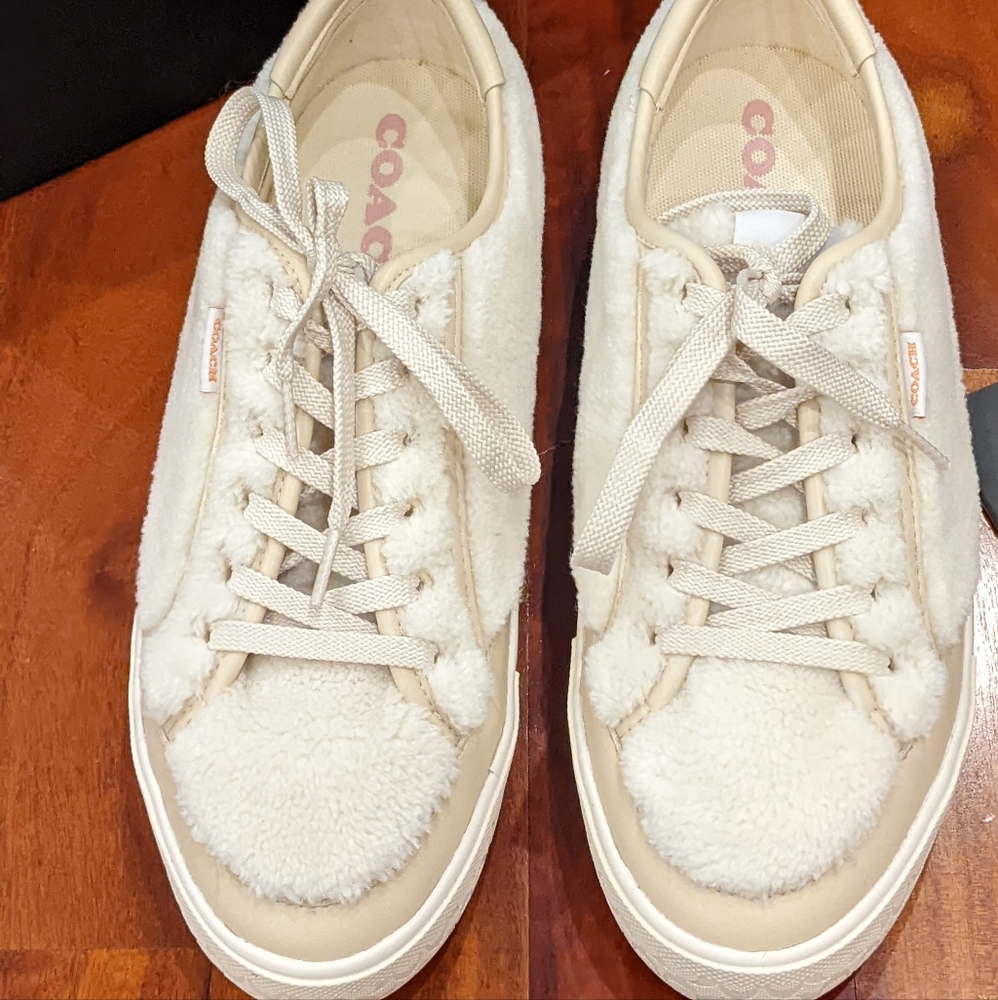 Coach City Sole Shearling Sneakers Natural Chalk Size 10 New in Box ❤️ - Picture 3 of 7